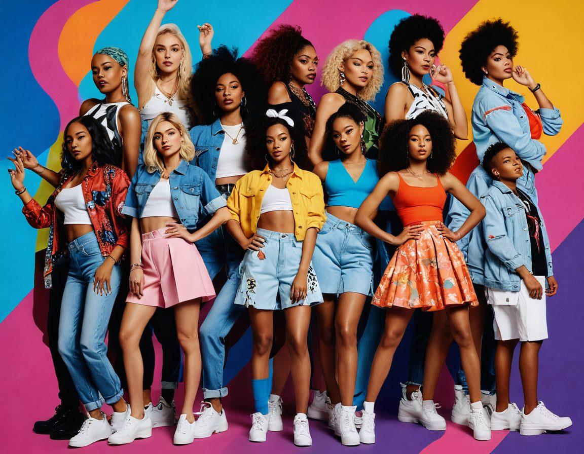 A colorful collage depicting a diverse group of individuals from the shemale community, showcasing various fashion styles and cultural symbols. Incorporate elements of pop culture like music, dance, and urban art, set against an abstract, vibrant background. The scene should exude joy, unity, and celebration, highlighting individuality and togetherness. Illustrate with a lively, dynamic composition. super-realistic. vibrant colors. 3D.